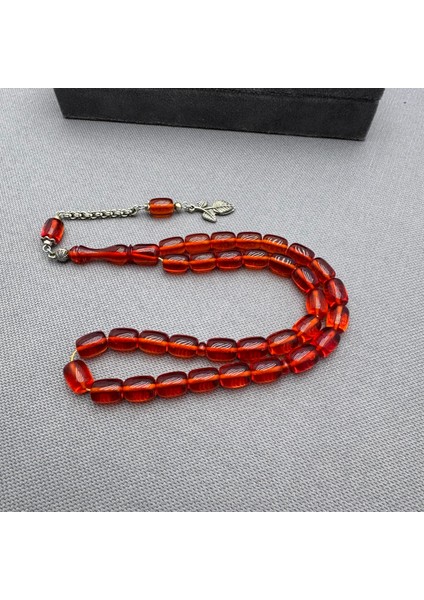 Alpaka Püsküllü Kırmızı Sıkma Kehribar Tespih modelleri