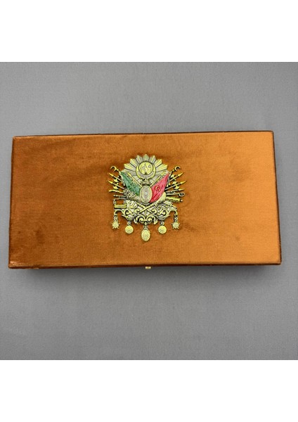 Büyük Boy Kahverengi Osmanlı Tuğralı Büyük Boy Kadife Tespih Kutusu