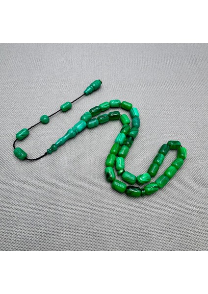 Erkan Çubukçu Usta Işçilikli Yeşil Hareli Sıkma Kehribar Tespiih