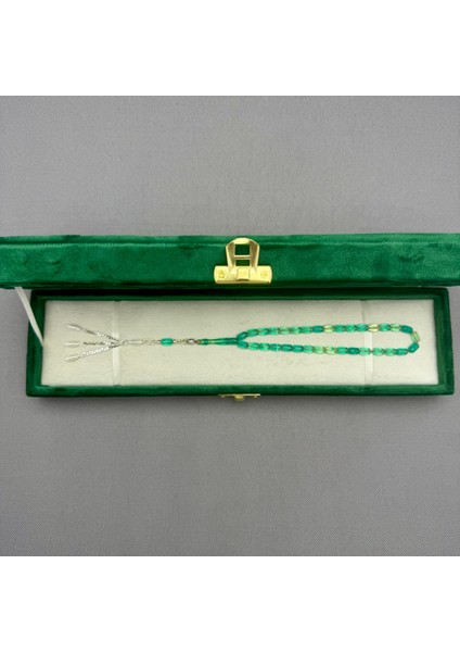 Babalar Günü Özel 925 Ayar Gümüş Püsküllü Bilek Boy Şeffaf Yeşil Sıkma Kehribar Tespih