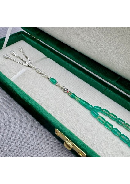 Babalar Günü Özel 925 Ayar Gümüş Püsküllü Bilek Boy Şeffaf Yeşil Sıkma Kehribar Tespih indirimleri