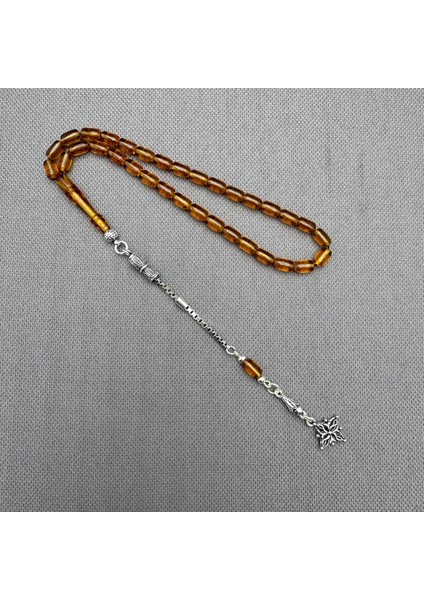 925 Ayar Gümüş Püsküllü Bilek Boy Bal Rengi Sıkma Kehribar Tespih fırsatları