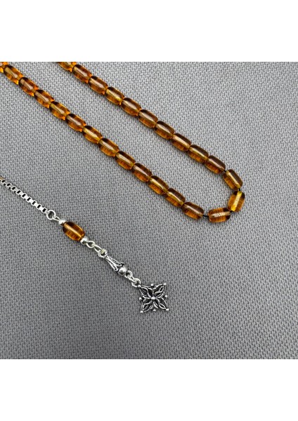 925 Ayar Gümüş Püsküllü Bilek Boy Bal Rengi Sıkma Kehribar Tespih indirimleri