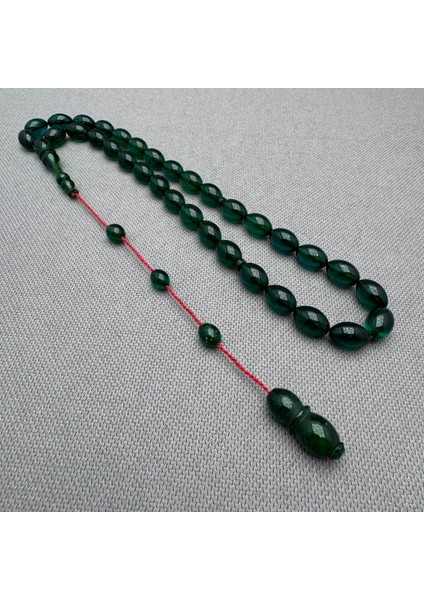 Usta Işçilikli Zümrüt Yeşili Simli Hitame Buğulu Hamur Sıkma Kehribar Tespih fiyatları