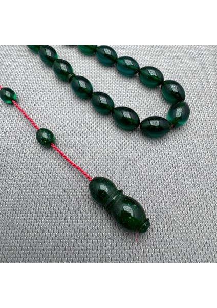 Usta Işçilikli Zümrüt Yeşili Simli Hitame Buğulu Hamur Sıkma Kehribar Tespih modelleri