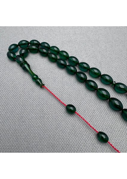 Usta Işçilikli Zümrüt Yeşili Simli Hitame Buğulu Hamur Sıkma Kehribar Tespih fırsatları