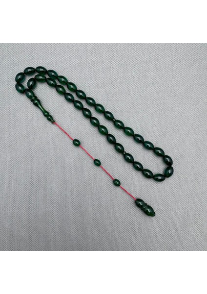 Usta Işçilikli Zümrüt Yeşili Simli Hitame Buğulu Hamur Sıkma Kehribar Tespih indirimleri