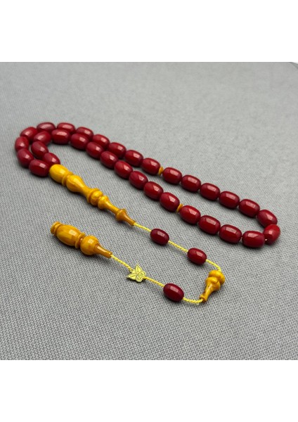 Emine Reşvani Usta Osmanlı Benzetme Hareli Sarı Imame Kırmızı Habbeler Sıkma Kehribar Tespih