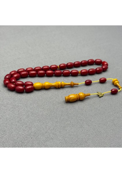 Emine Reşvani Usta Osmanlı Benzetme Hareli Sarı Imame Kırmızı Habbeler Sıkma Kehribar Tespih indirimleri