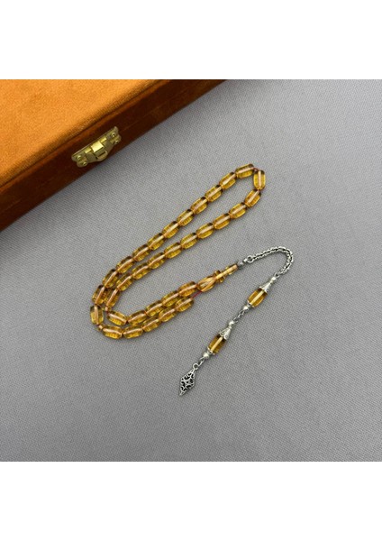 Alpaka Püsküllü Açık Şeffaf Turuncu Kapsül Kesim Sıkma Kehribar Tespih fiyatları