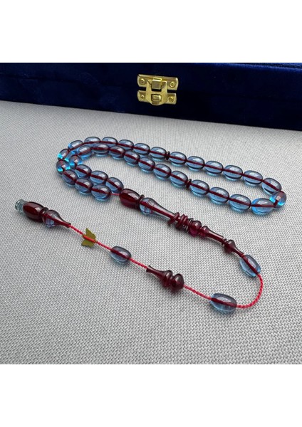 Emine Reşvani Usta Işçilikli Halkalı Imame Bordo Ip Yolu Özel Tasarım Sıkma Kehribar Tespih