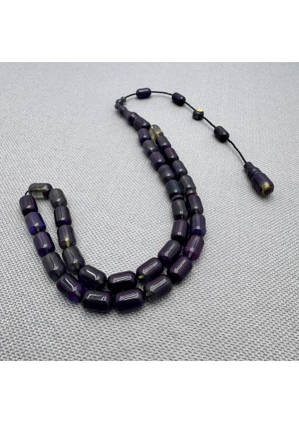 Erkan Çubukçu Usta Işçilikli Şeffaf Mavi Hareli Sıkma Kehribar Tespih indirimleri