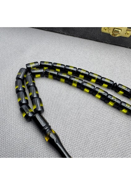 Alpaka Püsküllü Sarı Siyah Sürmeli Kesme Model Sıkma Kehribar Tespih modelleri