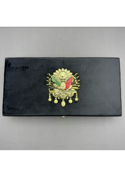 Büyük Boy Siyah Osmanlı Tuğralı Kadife Tespih Kutusu
