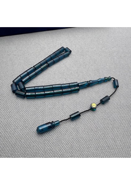 Erkan Çubukçu Usta Işçilikli Bürokrat Bilek Boy Petrol Rengi Kesme Model Sıkma Kehribar Tespih