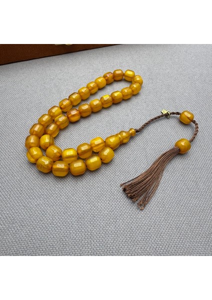 Osama Omari Usta Işçilikli Oturtma Imameli Dik Damar Hareli Sıkma Kehribar Tespih