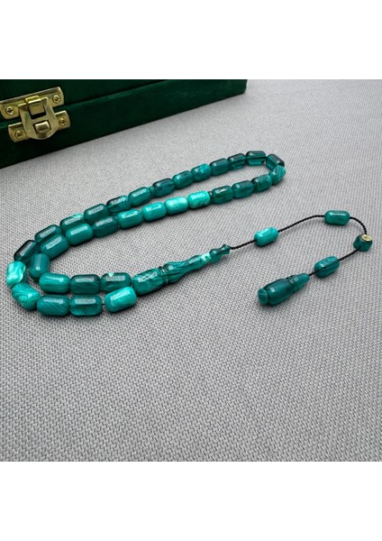 Erkan Çubukçu Usta Işçilikli Özel Döküm Yoğun Hareli Okyanus Yeşili Sıkma Kehribar Tespih