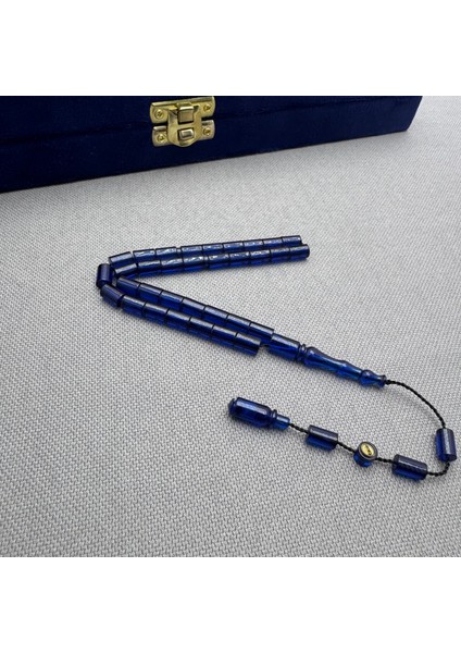 Erkan Çubukçu Usta Işçilikli Bürokrat Bilek Boy Lacivert Kesme Model Sıkma Kehribar Tespih