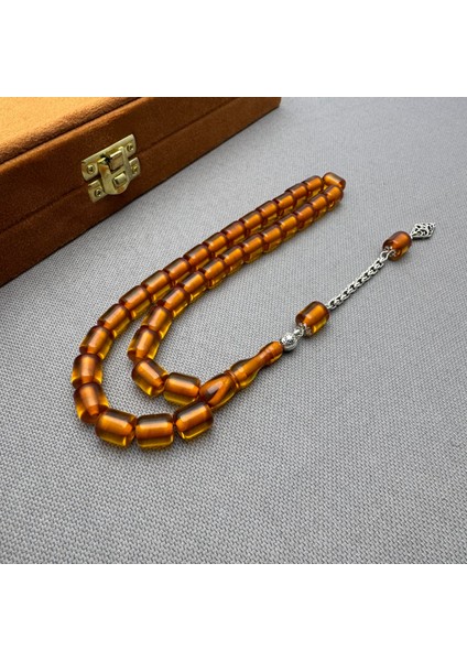 Alpaka Püsküllü Kapsül Kesim Bal Rengi Sıkma Kehribar Tespih