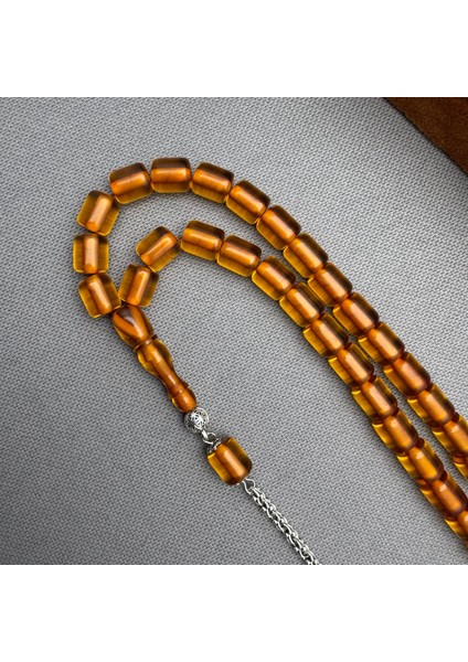 Alpaka Püsküllü Kapsül Kesim Bal Rengi Sıkma Kehribar Tespih