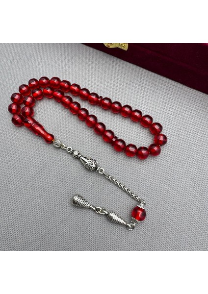 Alpaka Püsküllü Havşa Delim Küre Kesim Kırmızı Renk Sıkma Kehribar Tespih fırsatları