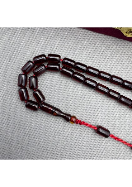 Kızıl Bordo Sistem Dizayn Kapsül Kesim Alman Blok Sıkma Kehribar Tespih