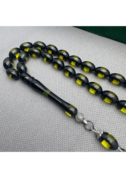 Alpaka Püsküllü Siyah Yeşil Renk Süzmesi Sürmeli Sıkma Kehribar Tespih indirimleri