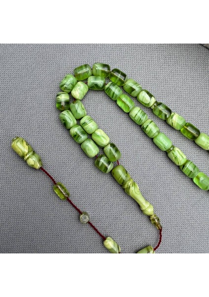 Halil Demirkol Usta Işçilikli Cam Göbeği Yeşili Yoğun Hareli Sıkma Kehribar Tespih fiyatları