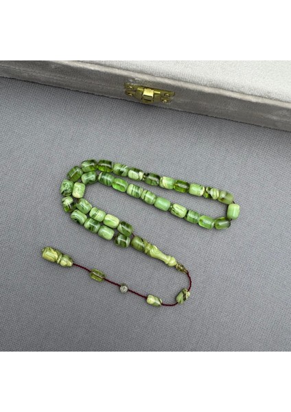 Halil Demirkol Usta Işçilikli Cam Göbeği Yeşili Yoğun Hareli Sıkma Kehribar Tespih modelleri