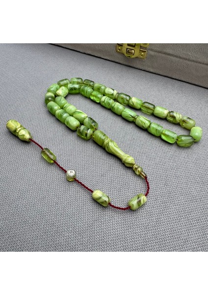 Halil Demirkol Usta Işçilikli Cam Göbeği Yeşili Yoğun Hareli Sıkma Kehribar Tespih indirimleri