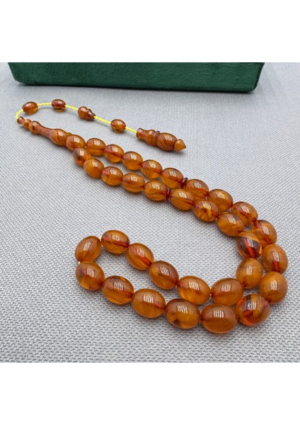 Bülbül Atölye Yoğun Hareli Damarlı Sıkma Kehribar Tespih