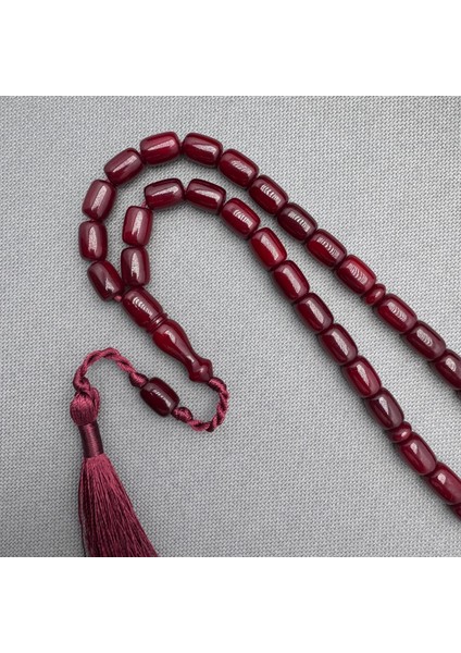 Osmanlı Benzetme Bordo Püsküllü Özel Hamur Sıkma Kehribar Tespih