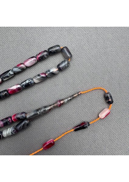 Usta Işçilikli Gri Pembe Mor Yoğun Hare Detaylı Sıkma Kehribar Tespih modelleri