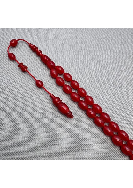 Usta Işçilikli Kırmızı 8X11MM Sıkma Kehribar Tespih