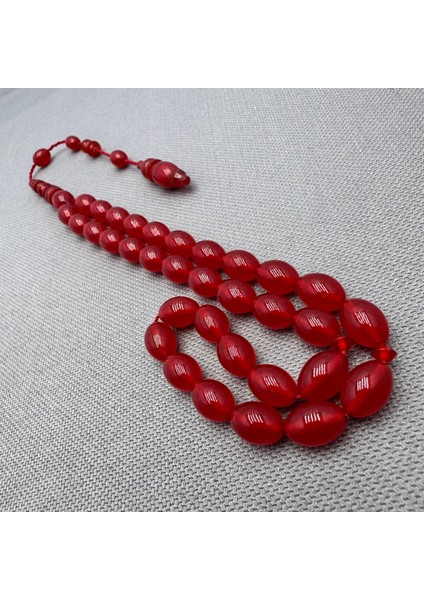 Usta Işçilikli Kırmızı 8X11MM Sıkma Kehribar Tespih fiyatları