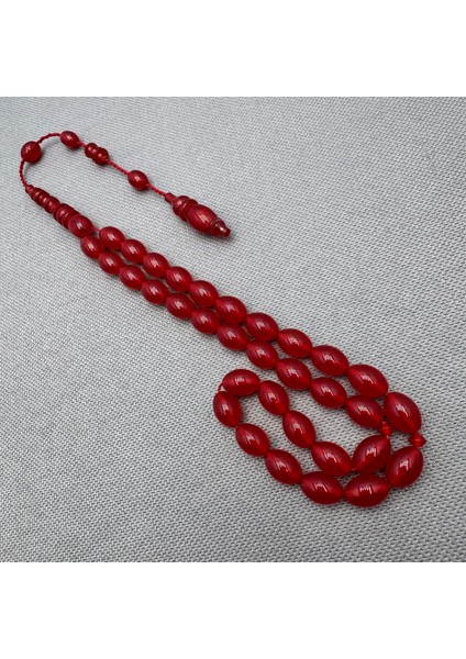 Usta Işçilikli Kırmızı 8X11MM Sıkma Kehribar Tespih fırsatları