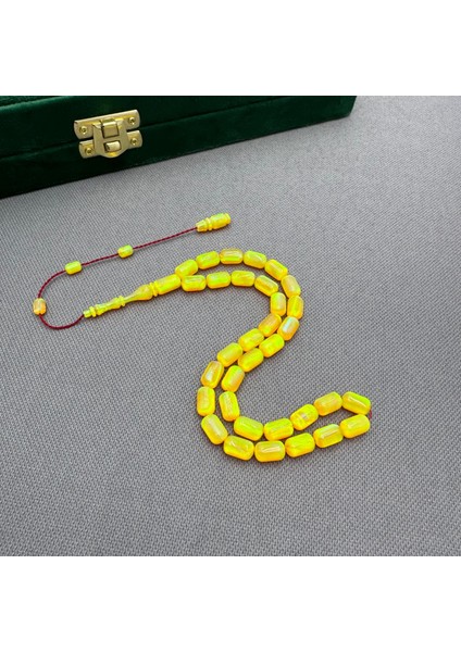 Usta Işçilikli Sarı Yoğun Hareli Orjinal Opal Tespih