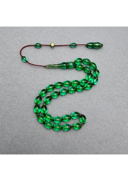 Erkan Çubukçu Usta Işçilikli Zümrüt Yeşili Sıkma Kehribar Tespih fiyatları