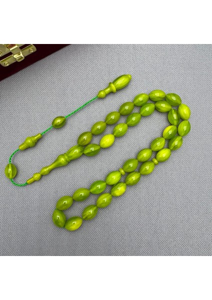 Yoğun Hareli Usta Işçilikli Yeşil Sıkma Kehribar Tespih indirimleri