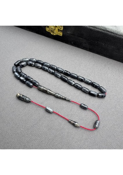 Usta Işçilikli Duman Gri Yoğun Hareli Sıkma Kehribar Tespih