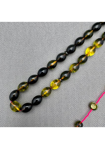 Sarı Ahmet Usta Işçilikli Yoğun Hareli Yeşil Beyzi Kesim Sıkma Kehribar Tespih