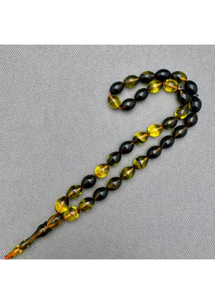 Sarı Ahmet Usta Işçilikli Yoğun Hareli Yeşil Beyzi Kesim Sıkma Kehribar Tespih fırsatları