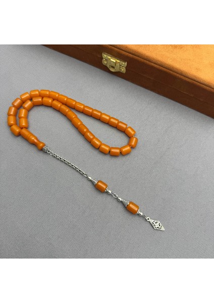 Alpaka Püskül Dizaynlı Turuncu Çubuk Malzeme Kapsül Kesim Sıkma Kehribar Tespih