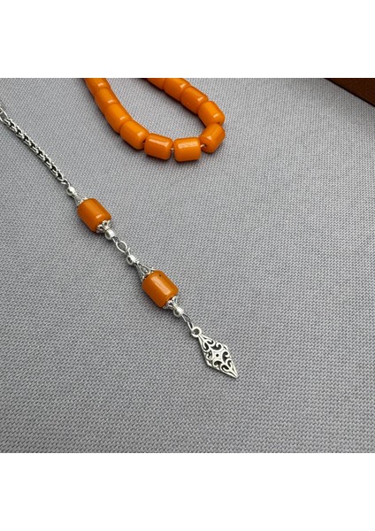 Alpaka Püskül Dizaynlı Turuncu Çubuk Malzeme Kapsül Kesim Sıkma Kehribar Tespih fiyatları