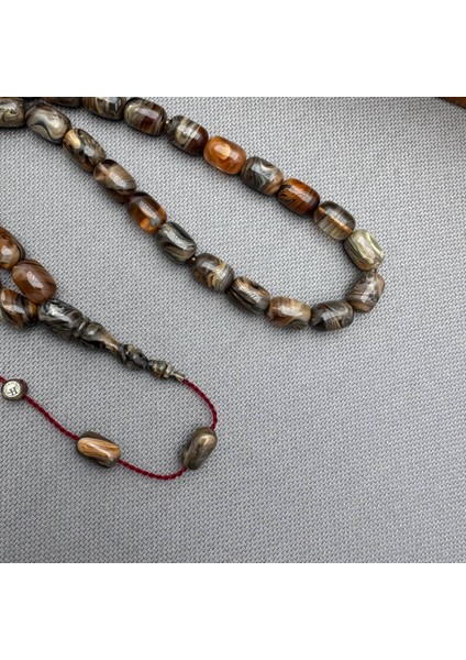 Halil Demirkol Usta Işçilikli Kahverengi Duman Gri Hareli Sıkma Kehribar Tespih fiyatları