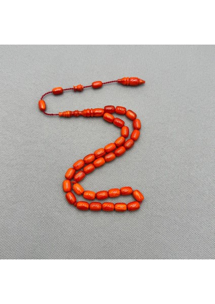 Usta Işçilikli Mercan Rengi Sıkma Kehribar Tespih fiyatları