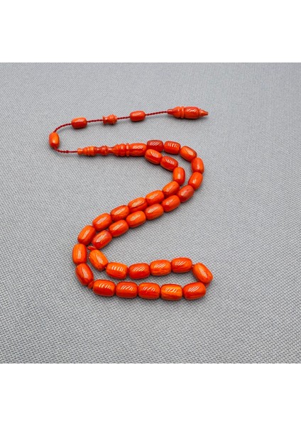 Usta Işçilikli Mercan Rengi Sıkma Kehribar Tespih fırsatları