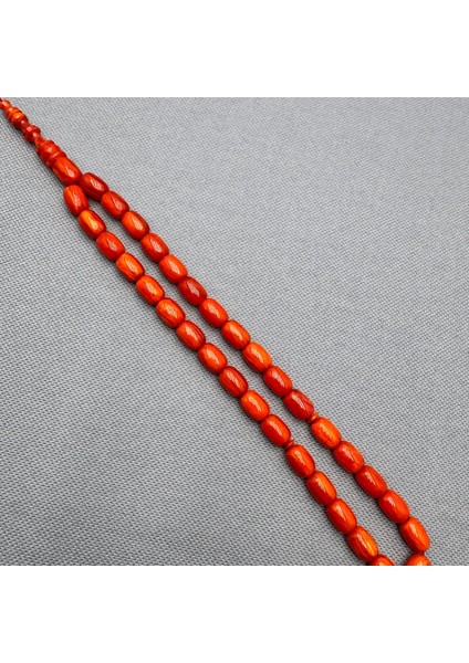 Usta Işçilikli Mercan Rengi Sıkma Kehribar Tespih indirimleri