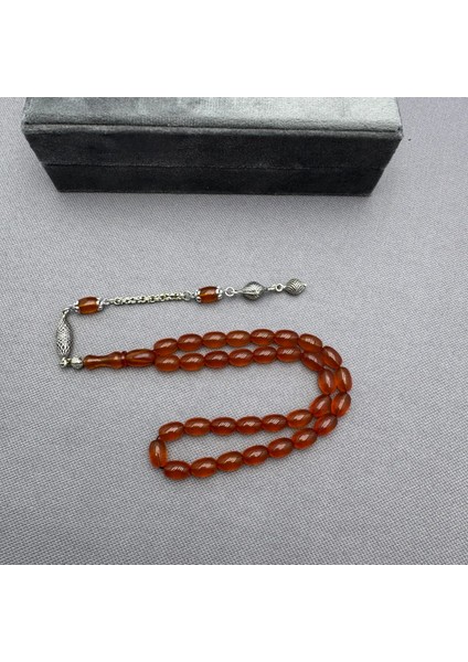 Alpaka Püsküllü Buğulu Hamur Turuncu Sıkma Kehribar Tespih fiyatları