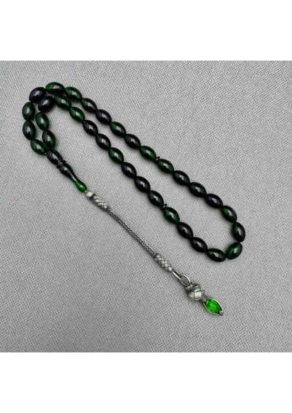 Kazaz Gümüş Püsküllü Yeşil Hareli Sıkma Kehribar Tespih fiyatları